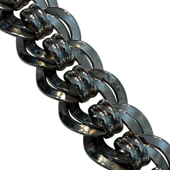 Vintage Monet chunky silver chain bracelet double links unique design 1980's - Picture 4 of 8